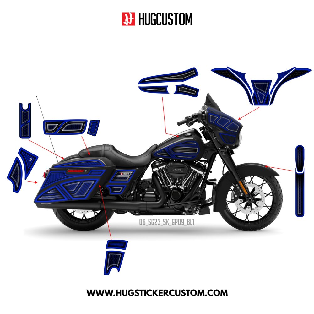 HUGCUSTOM Sticker Kit for Touring SG (FLHXS/FLHXST) (2015-2023) - “HiveX” Design (Full Set)